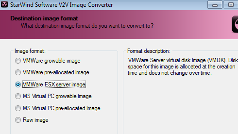StarWind Image Converter Destination Image format